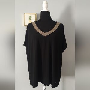Anne Klein Black Top Blouse with Gold Accents